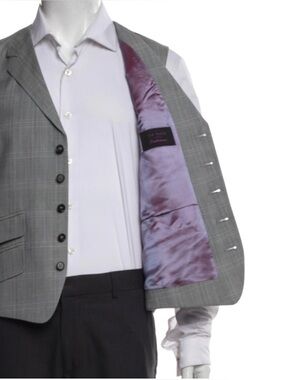 Ted Baker Gray Check wool waistcoat Vest with Pink / purple Lining 36R
